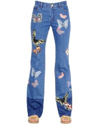 Valentino Butterfly Patches Cotton Denim Jeans