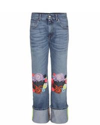 Christopher Kane Wide Leg Jeans With Floral Appliqu
