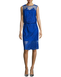 Theia Embroidered Two Piece Cocktail Dress Cobalt