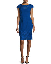 ML Monique Lhuillier Lace Open Back Embroidered Cocktail Dress Royal