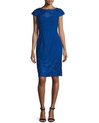 ML Monique Lhuillier Lace Open Back Embroidered Cocktail Dress Royal