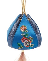 Blue Embroidered Leather Clutch