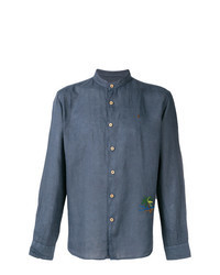Blue Embroidered Linen Long Sleeve Shirt