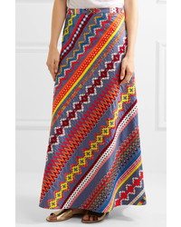 Tory Burch Clete Embroidered Cotton Maxi Skirt Blue