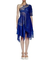 Stella McCartney Noah One Shoulder Mesh Embroidered Dress Cobalt