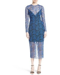 Blue Embroidered Midi Dress