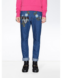 Gucci Tapered Denim Pant With Embroidery