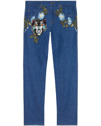 Gucci Tapered Denim Pant With Embroidery