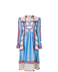 Blue Embroidered Peasant Dress