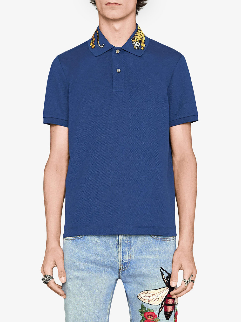 Gucci Cotton Polo With Tiger Head Embroidery In White
