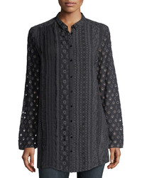 Johnny Was Patule Button Front Embroidered Georgette Shirt