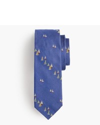 J.Crew Silk Tie In Embroidered Sailboats