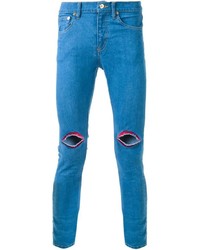 Blue Embroidered Skinny Jeans