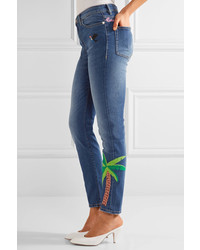 Mira Mikati Embroidered High Rise Skinny Jeans Mid Denim
