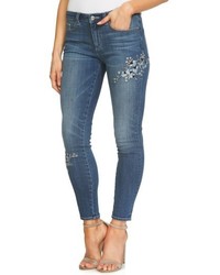 CeCe Floral Embroidered Skinny Jeans