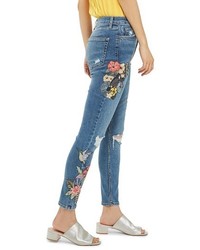 Topshop Jamie Embroidered Rip Skinny Jeans