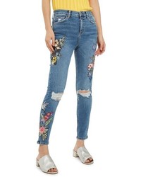 Topshop Jamie Embroidered Rip Skinny Jeans