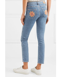 MiH Jeans Mih Jeans Paris Cropped Embroidered Low Rise Skinny Jeans Blue