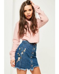 Missguided Blue Embroidered A Line Skirt