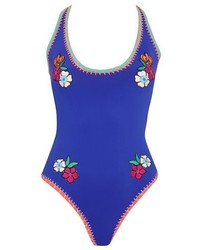Blue Embroidered Swimsuit