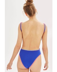 Topshop Embroidered High Leg Swimsuit