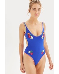 Topshop Embroidered High Leg Swimsuit