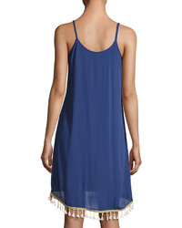 Neiman Marcus Braided Shoulder Embroidered Tank Dress