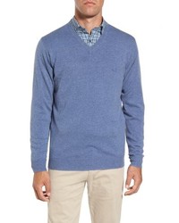 Blue Embroidered V-neck Sweater