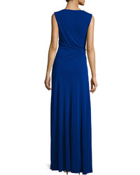 St. John Collection Ruched Matte Jersey Sleeveless Gown Indigo