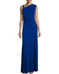 St. John Collection Ruched Matte Jersey Sleeveless Gown Indigo