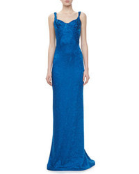 Zac Posen Embroidered Sweetheart Sleeveless Gown Blue