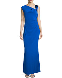 Halston Heritage Asymmetric Neck Ruched Gown