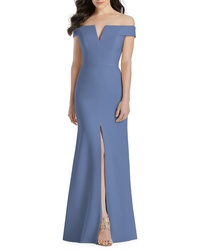 Dessy Collection Notched Off The Shoulder Crepe Gown