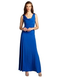 Night Way Nw Nightway Cobalt Ruched Draped Neck Sleeveless Stretch Jersey Knit Gown