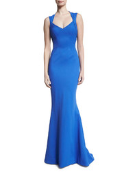 Zac Posen Ottoman Jersey Fishtail Gown Blue