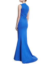 Zac Posen Ottoman Jersey Fishtail Gown Blue