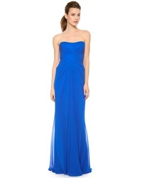 Monique Lhuillier Strapless Draped Gown With Front Slit