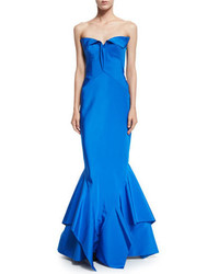 Zac Posen Strapless Sweetheart Neck Trumpet Gown Brilliant Blue