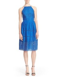 Blue Eyelet Fit and Flare Dress