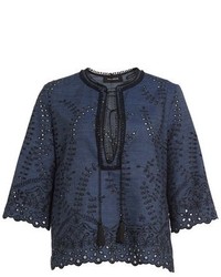 Yigal Azrouel Lace Trim Eyelet Embroidered Denim Top