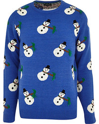 River Island Blue Snowman Christmas Sweater