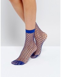 Asos Oversized Fishnet Ankle Socks In Blue