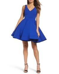 IEENA FOR MAC DUGGAL Double V Neck Fit Flare Party Dress