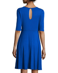 Neiman Marcus Half Sleeve Fit Flare Jersey Dress Cobalt