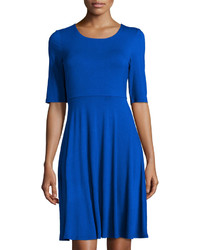 Neiman Marcus Half Sleeve Fit Flare Jersey Dress Cobalt
