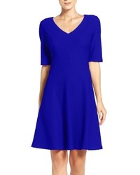 London Times Textured Knit Fit Flare Dress