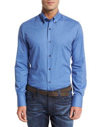 Neiman Marcus Solid Flannel Sport Shirt Blue