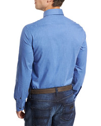 Neiman Marcus Solid Flannel Sport Shirt Blue