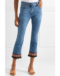 Etro Cropped Embroidered High Rise Flared Jeans