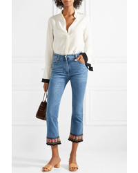 Etro Cropped Embroidered High Rise Flared Jeans